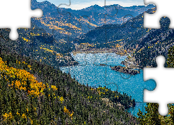 Jezioro, San Cristobal Lake, Góry, San Juan Mountains, Lasy, Kolorado, Stany Zjednoczone