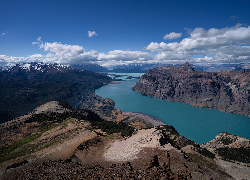 Argentyna, Patagonia, Góry, Andy Patagońskie, Jezioro, San Martin Lago, Niebo, Chmury