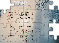 Kalendarz, 2020, Drzewa, Mgła
