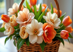 Kwiaty, Kamelie, Tulipany, Koszyk, AI