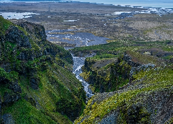 Kanion Mulagljufur, Wodospady, Góry, Skały, Islandia