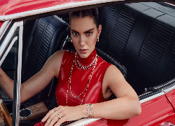 Kobieta, Modelka, Kendall Jenner, Biżuteria, Czerwona, Sukienka, Samochód