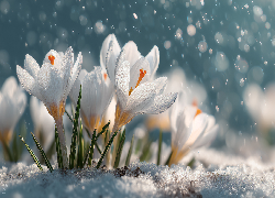 Białe, Krokusy, Kwiaty, Grafika AI