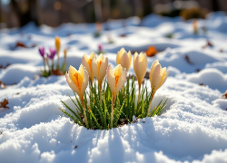 Kwiaty, Żółte, Krokusy, Śnieg