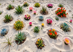 Kępki, Kwiaty, Piasek, Rośliny