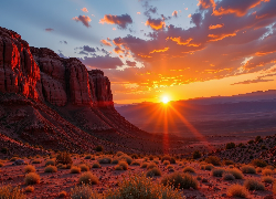 Zachód słońca, Góry, Skały, Kępki, Roślin, AI