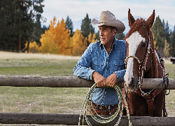 Serial, Yellowstone, Aktor, Kevin Costner, Kowboj, Koń