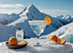 Zima, Góry, Szklanka, Kieliszek, Pomarańcze, Drink