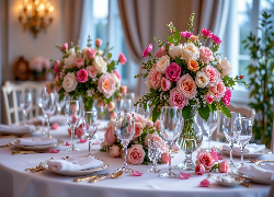 Róże, Bukiety, Stół, Kieliszki, Grafika AI