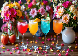 Kolorowe, Drinki, Kieliszki, Kwiaty, Płatki