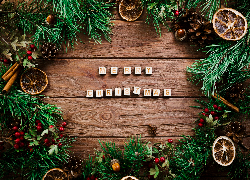 Boże Narodzenie, Napis, Merry Christmas, Klocki, Szyszki