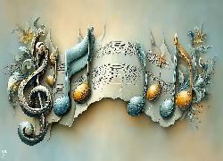 Kolorowe, Nuty, Klucz wiolinowy, Grafika AI