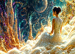 Kobieta, Suknia, Wieżowce, Fantasy