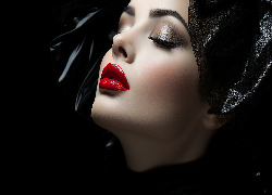 Kobieta, Makijaż, Materiał, Czarne, Tło, AI
