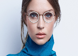 Kobieta, Okulary, Niebieski, Golf