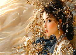 Grafika, Kobieta, Kwiaty, Biżuteria, Kolczyki