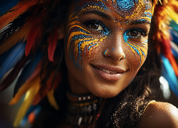 Uśmiechnięta, Kobieta, Twarz, Bodypainting, AI