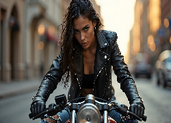 Kobieta, Skórzana, Kurtka, Motor