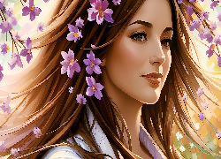 Uśmiechnięta, Kobieta, Kwiaty, 2D