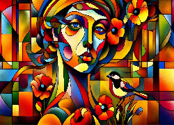 Kobieta, Ptak, Grafika AI