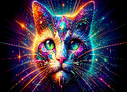 Kot, Głowa, Wąsy, Linie, Kolorowe, Grafika