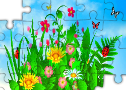 Grafika 2D, Kwiatki, Motyle, Biedronki