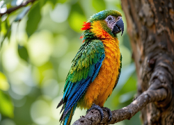 Kolorowa, Papuga, Drzewo, Gałązka, AI