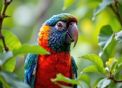 Kolorowa, Papuga, Liście, Grafika AI