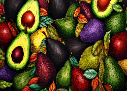 Owoce, Kolorowe, Awokado, Grafika
