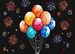 Fajerwerki, Kolorowe, Balony, Grafika