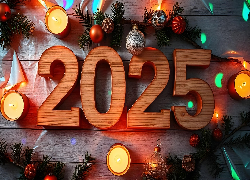 Sylwester, 2025, Bombki, Świeczki, Gałęzie