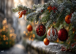 Boże Narodzenie, Bombki, Choinka, Święta, Grafika, AI