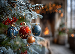 Boże Narodzenie, Bombki, Świerk, Grafika AI
