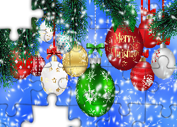 Boże Narodzenie, Kolorowe, Bombki, Życzenia, Grafika