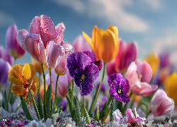 Tulipany, Bratki, Kwiaty, Grafika AI
