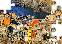 Kolorowe, Domy, Morze Śródziemne, Cinque Terre, Vernazza, Włochy