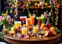 Drinki, Kieliszki, Szklanki, Owoce, Stół