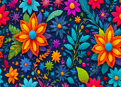 Kolorowe, Kwiaty, Grafika AI