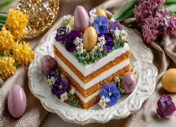 Ciasto, Piernik, Talerz, Kwiaty, Kolorowe, Jajka, Wielkanoc