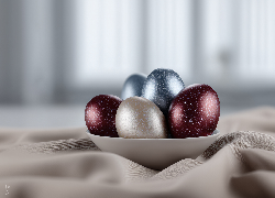 Kolorowe, Jajka, Miska, Wielkanoc, Grafika AI