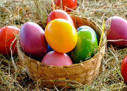 Wielkanoc, Jajka, Kolorowe, Koszyk