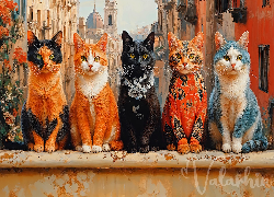 Koty, Kolorowe, Murek, Domy, Grafika