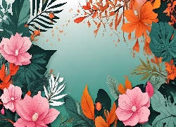 Kwiaty, Liście, Tropikalne, Grafika