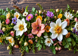 Kolorowe, Kwiaty, Listki, Deski