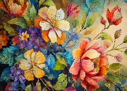 Malarstwo, Kolorowe, Kwiaty