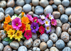 Kolorowe, Rozkwitnięte, Kwiaty, Kamienie