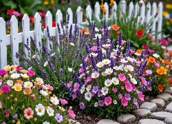 Kolorowe, Kwiaty, Płot, Kamienie