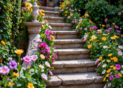 Kolorowe, Kwiaty, Schody