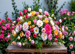 Stół, Kolorowe, Kwiaty, Bukiet