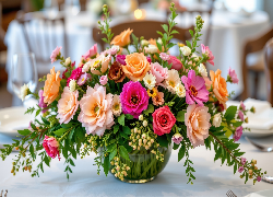 Kolorowe, Kwiaty, Bukiet, Stół, Grafika AI